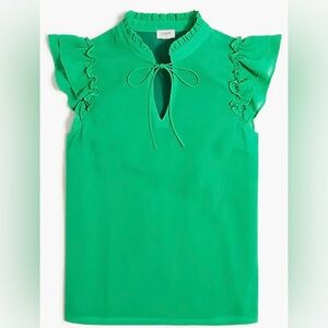 J.Crew Short-sleeve ruffle-shoulder top, green, XXL